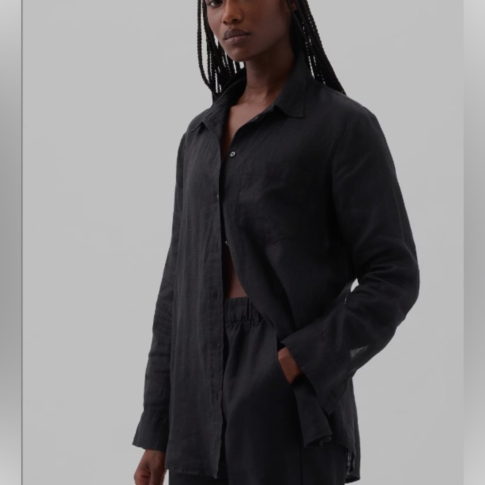 GAP 100% Linen Boyfriend Shirt – XXS (Runs Oversized, Fits Like M)